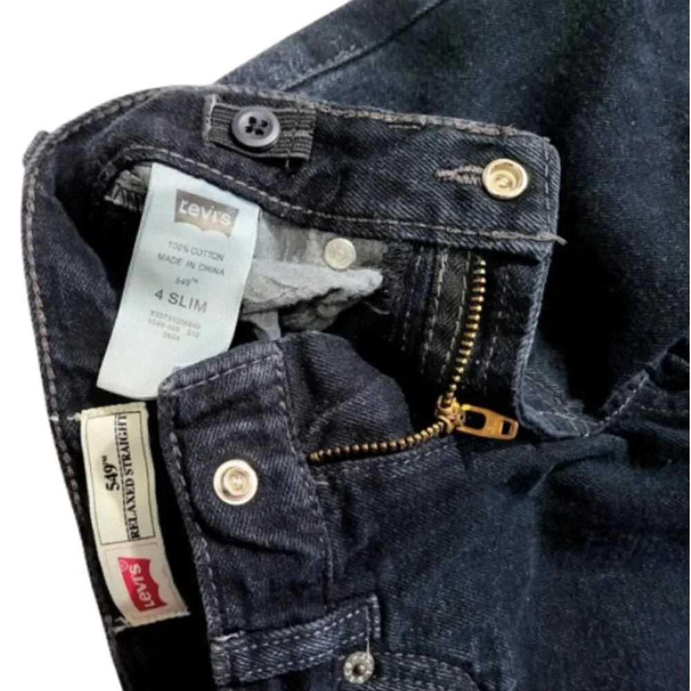 LEVIS 549 Adjustable Waist Relaxed Straight Black Denim Jeans - Boys 4 Slim